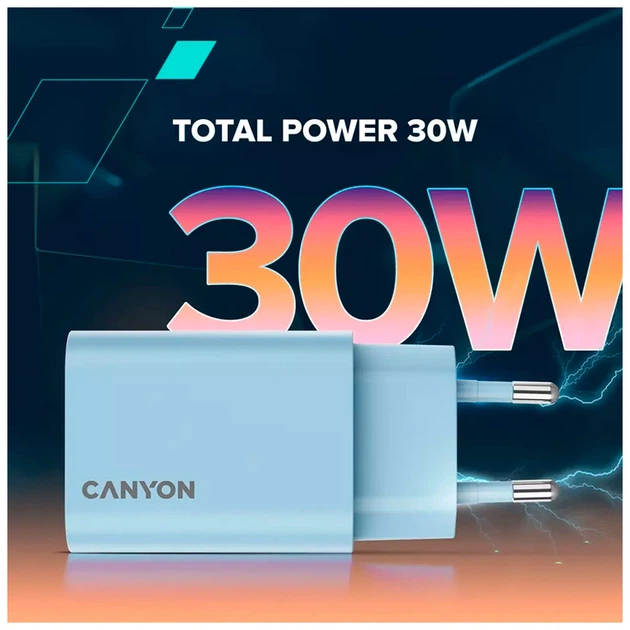 Зарядний пристрій Canyon 30CL OnCharge USB-C PD30W Light Blue (CNE-CHA30CLLBL) - зображення 6