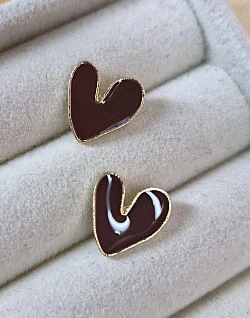 Сережки деликатные Сердечки jewelry Коричневые - изображение 3