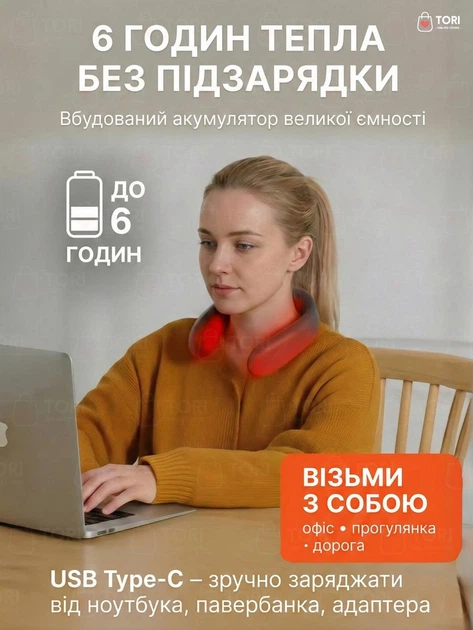 Портативний електричний обігрівач-грілка для шиї з USB-зарядкою та акумулятором, Сірий (2873428959) - зображення 8