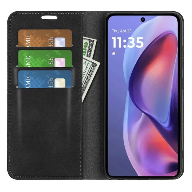 Чехол Taba Retro-Skin для Motorola Moto G05 книжка кожа PU с визитницей черный - изображение 2