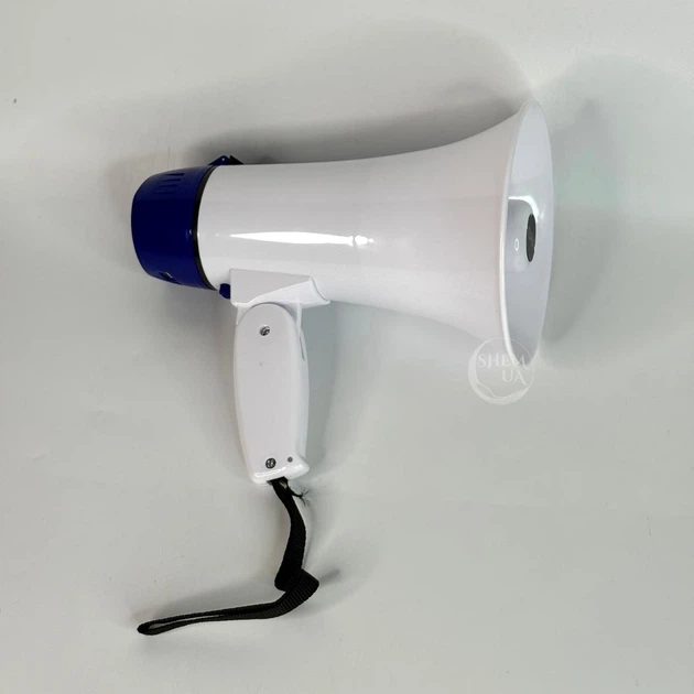 Громкоговоритель рупор аккумуляторный Handheld Megaphone, портативный ручной мегафон с Bluetooth, функцией записи и сиреной для митингов, экскурсий, спортивных мероприятий Белый с синим, MUKC-3-White/Blue - изображение 9