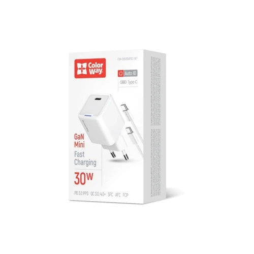 Зарядний пристрій ColorWay GaN Mini 30W PD Port PPS USB-C white + cable Type-C (CW-CHS054PDC-WT) ColorWay CW-CHS054PDC-WT 925589 - Фото 6 Зарядний пристрій ColorWay GaN Mini 30W PD Port PPS USB-C white + cable Type-C (CW-CHS054PDC-WT) ColorWay CW-CHS054PDC-WT 925589 - зображення 6