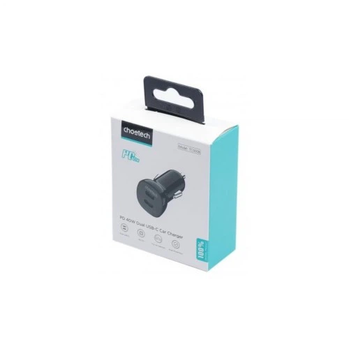 Зарядний пристрій Choetech car 2хUSB-C 40W PD black (TC0008-BK) Choetech TC0008-BK 925338 - зображення 3