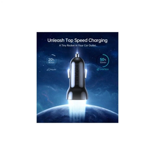 Зарядний пристрій Choetech car 2хUSB-C 40W PD black (TC0008-BK) Choetech TC0008-BK 925338 - зображення 4