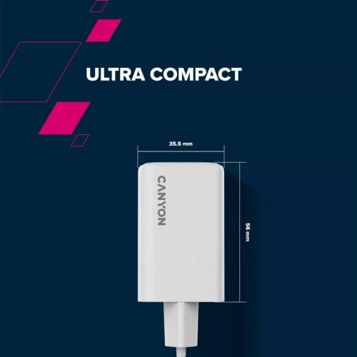 Зарядний пристрій Canyon CU65ACC GaN 65W 2xPD 1xQC EU White (CNS-CUW65ACC) CANYON CNS-CUW65ACC 925479 - зображення 6