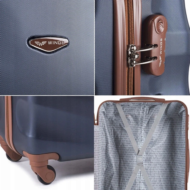 Дорожный пластиковый чемодан Wings 402 Exclusive мини (XS) ручная кладь, на 4 колесах 50х33х20 см серебристый - изображение 6