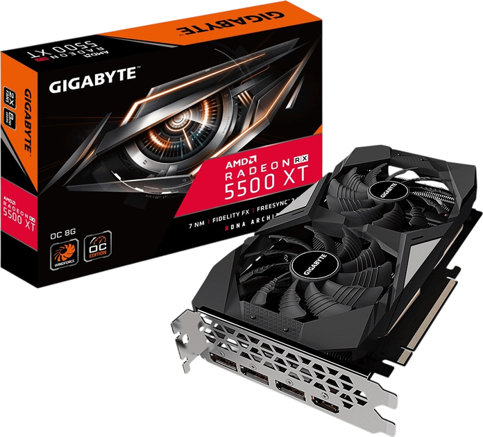 Видеокарта AMD Radeon RX 5500 XT 8 GB Gigabyte OC (GV-R55XTOC-8GD) Б/У - Фото 1 Видеокарта AMD Radeon RX 5500 XT 8 GB Gigabyte OC (GV-R55XTOC-8GD) Б/У - изображение 1