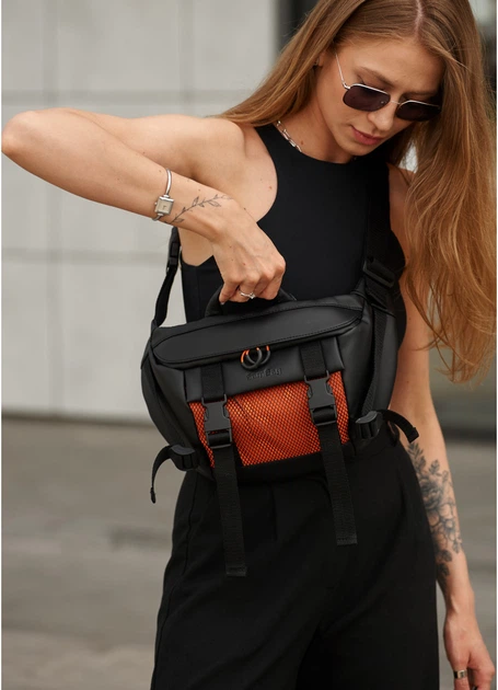 Жіноча сумка бананка Sambag Dynamicdart чорно-помаранчева 38 × 21 × 7 см (80411129) - зображення 5