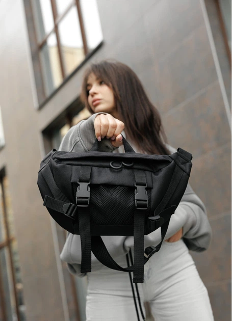 Женская сумка бананка Sambag Dynamicdart черная 38 × 21 × 7 см (80411065) - изображение 6