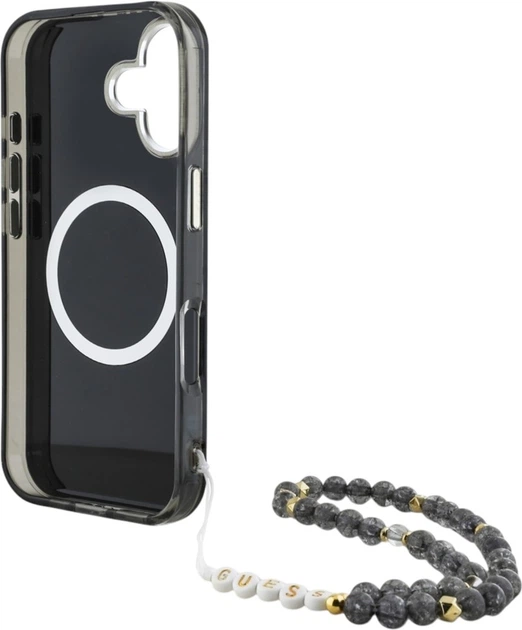 Etui Guess Palm Trees Triangle With Pearl Strap MagSafe do Apple iPhone 16 Black (GUHMP16SHPCTPLSK) - obraz 6