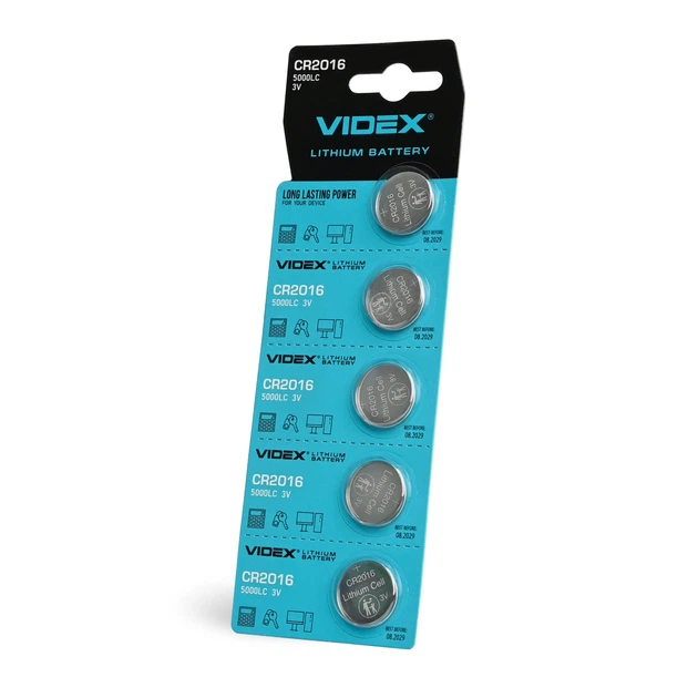 Батарейка литиевая Videx CR2016 5шт BLISTER CARD 22925 - Фото 1 Батарейка литиевая Videx CR2016 5шт BLISTER CARD 22925 - изображение 1