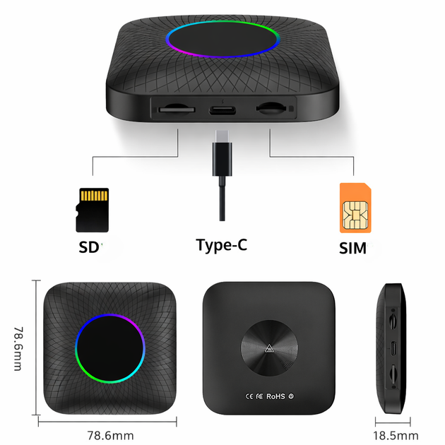 Автомобільна приставка AI Box з Android 13, 4GB/64GB, підтримка 4G SIM, бездротовий CarPlay та Android Auto - зображення 2