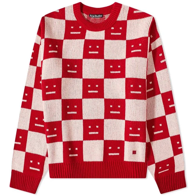 Свитер No Brand Face Maglia jacquard wool sweater Red/White S - изображение 5