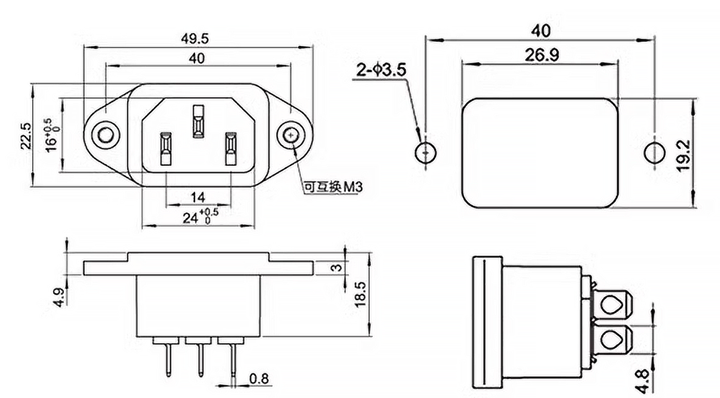 Штекер сетевой IEC 60320 C14 3pin коннектор монтажный на корпус 250В 10А - Фото 5 Штекер сетевой IEC 60320 C14 3pin коннектор монтажный на корпус 250В 10А - изображение 5