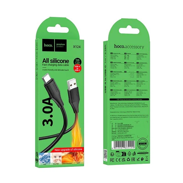 Кабель HOCO Type-C Bien silicone charging data cable X124 |1m, 3A| - Фото 2 Кабель HOCO Type-C Bien silicone charging data cable X124 |1m, 3A| - изображение 2