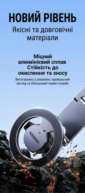 Автотримач Ugreen LP865 MagSafe магнітний на панель складаний 360° Сірий (45577) - зображення 13