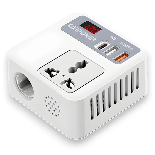 Автомобільний інвертор Carinverter JX03 12-220V з дисплеєм, USB та Type-C від прикурювача Білий (VS7007385) - зображення 3