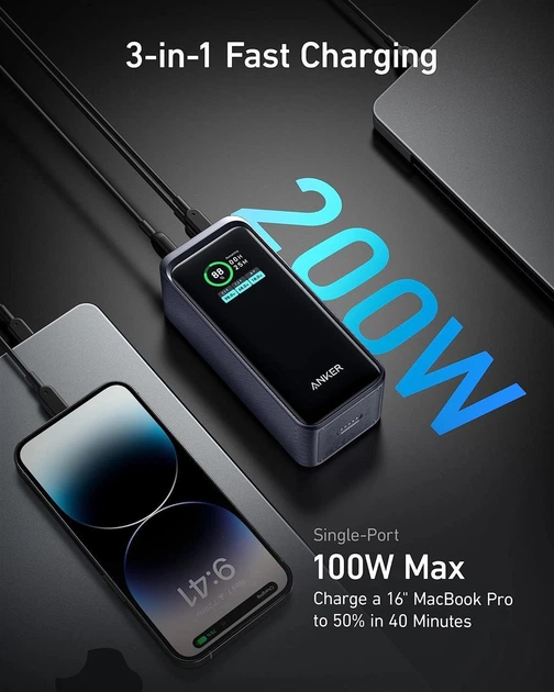 Універсальна мобільна батарея Anker Prime 20000 mAh 200 W Black (A1336011) ( 17330 ) - Фото 4 Універсальна мобільна батарея Anker Prime 20000 mAh 200 W Black (A1336011) ( 17330 ) - зображення 4