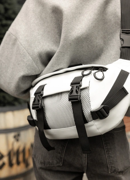 Велика жіноча поясна сумка бананка Sambag DynamicDart біла 38 × 21 × 7 см (80411008) - Фото 3 Велика жіноча поясна сумка бананка Sambag DynamicDart біла 38 × 21 × 7 см (80411008) - зображення 3