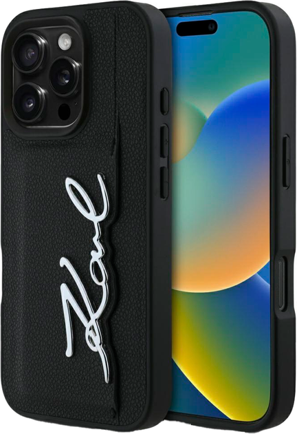 Etui Karl Lagerfeld HC Grained PU Cardslot Metal Signature do iPhone 16 Pro Max Black (3666339355975) - obraz 1