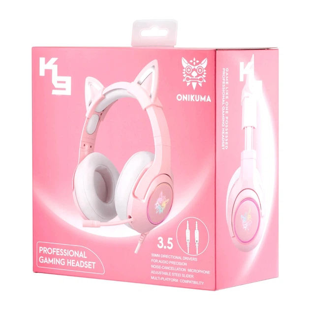Наушники Onikuma K9 Cat Ear 3.5mm USB противоударные для ПК и мобильных устройств розовые - изображение 2