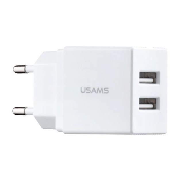 Зарядное устройство USAMS CC090 2.1A Dual USB для путешествий Белый - Фото 3 Зарядное устройство USAMS CC090 2.1A Dual USB для путешествий Белый - изображение 3