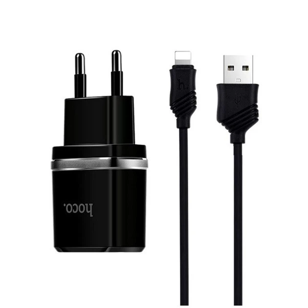 Зарядное устройство Hoco C12 Dual USB 2.4A с Lightning кабелем для устройств Apple Черный - изображение 5