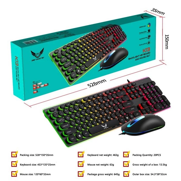Клавіатура та миша Zerodate K13 Black протиударна для ПК чорний - зображення 4