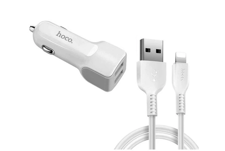 Автомобильное зарядное устройство Hoco Z23 2USB 2.4A с Lightning для авто Белый - Фото 5 Автомобильное зарядное устройство Hoco Z23 2USB 2.4A с Lightning для авто Белый - изображение 5