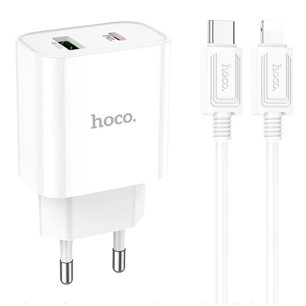 Зарядний пристрій Hoco C80A PD20W QC3.0 2 порти USB Type-A Type-C біле - Фото 9 Зарядний пристрій Hoco C80A PD20W QC3.0 2 порти USB Type-A Type-C біле - зображення 9