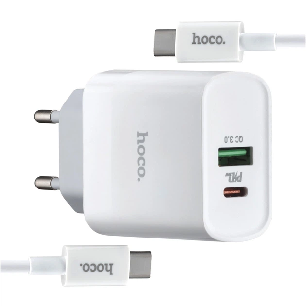 Зарядное устройство Hoco C80A PD20W QC3.0 Type-C белое противоударное для смартфонов - Фото 1 Зарядное устройство Hoco C80A PD20W QC3.0 Type-C белое противоударное для смартфонов - изображение 1