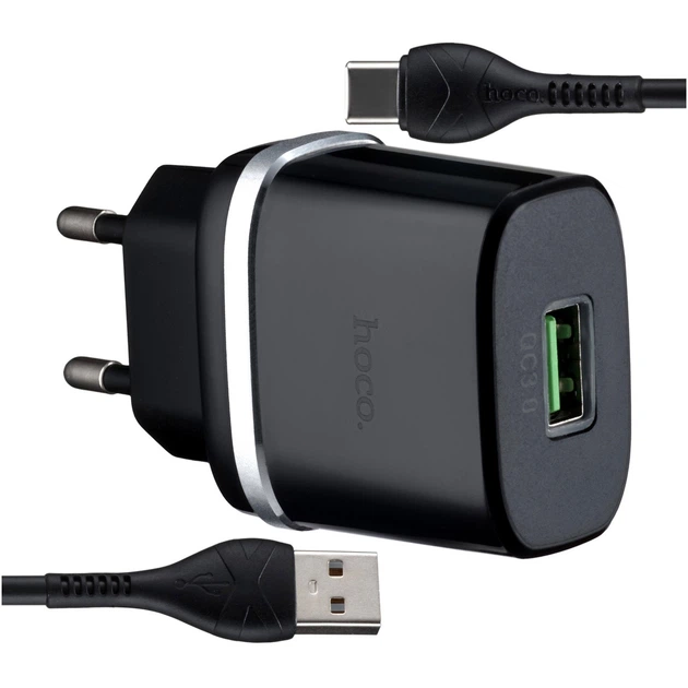 Зарядний пристрій Hoco C12Q Quick Charge 3.0 Type-C чорний - Фото 1 Зарядний пристрій Hoco C12Q Quick Charge 3.0 Type-C чорний - зображення 1