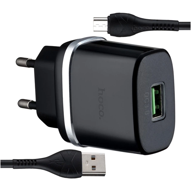 Зарядное устройство Hoco C12Q Quick Charge 3.0 Micro USB черное 18W стационарное - Фото 1 Зарядное устройство Hoco C12Q Quick Charge 3.0 Micro USB черное 18W стационарное - изображение 1