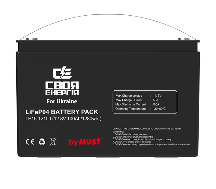 Аккумулятор MUST LiFePO4 12,8V - 100 Ah 1280Wh (BMS 100A/50А) - изображение 3