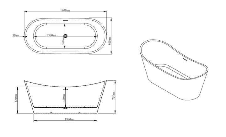 Ванна VBI MARMOLADA 180 x 80 отдельностоящая - изображение 2