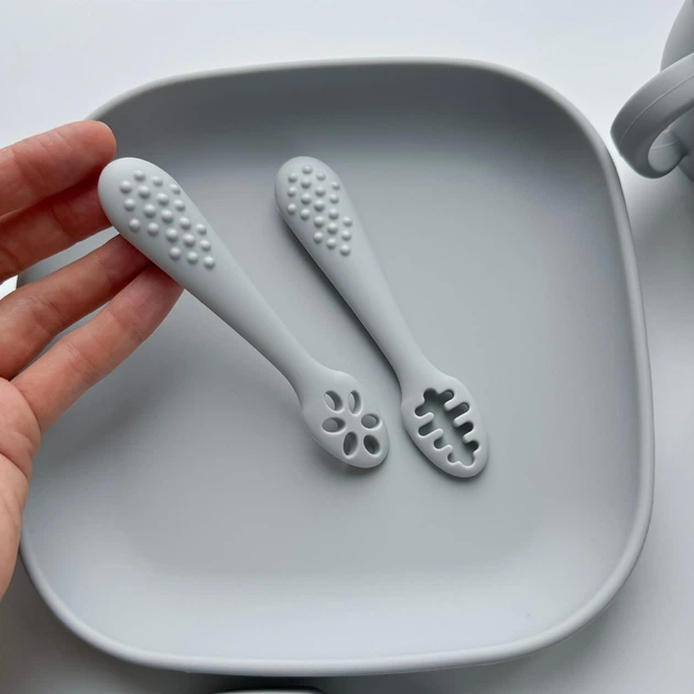 Прибори pre-spoon для годування, набір 2 шт дитячі силіконові, колір Сірий - изображение 2