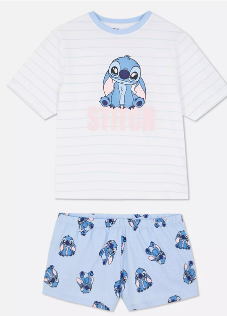 Женская пижама Primark Disney STITCH T-Shirt Shorts S Хлопковая для дома и сна Голубой (9014) - изображение 4