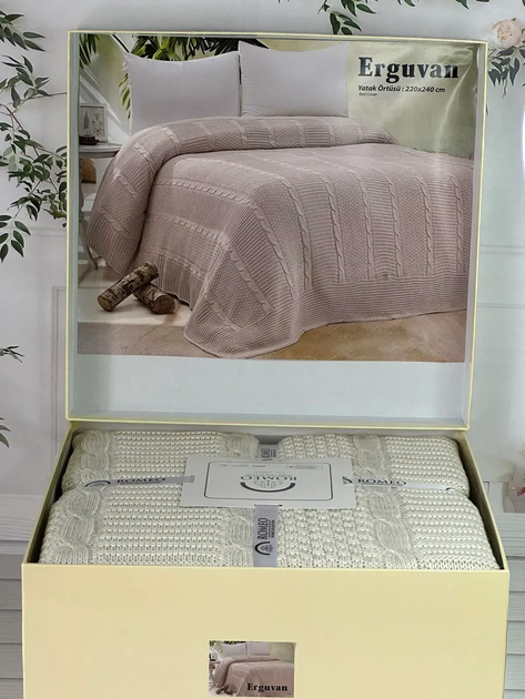 Вязаный плед 220 на 240 см Romeo Home светло-бежевый - изображение 2
