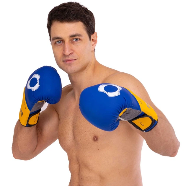 Перчатки для бокса боксерские перчатки Hard Touch Fighter 5242 10 унций Blue-Yellow - изображение 7