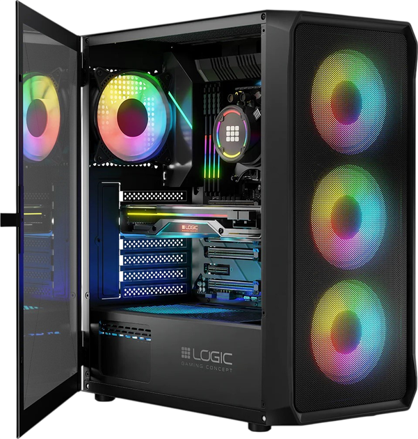Корпус Logic concept PORTOS MESH+GLASS ARGB fans 4x120mm BLACK (AT-PORTOS-10-0000000-0002) - изображение 3