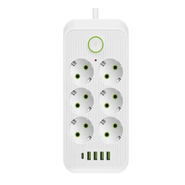 Удлинитель электрический 5м 6 розеток 4 USB 1 Type-C черный, переноска тройник зарядная станция Yiwu 5, Белый - Фото 4 Удлинитель электрический 5м 6 розеток 4 USB 1 Type-C черный, переноска тройник зарядная станция Yiwu 5, Белый - изображение 4