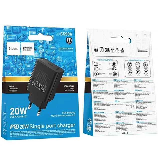 СЗУ Hoco CS93A Leader single port PD20W charger(EU) Black - изображение 2