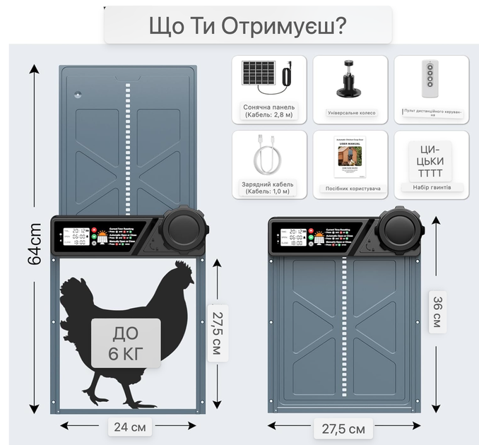 Автоматические двери для курятника с таймером Электрическая дверца для кур на солнечных батареях - изображение 3
