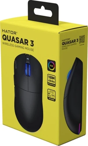 Миша бездротова Hator Quasar 3, Black, Bluetooth / 2.4GHz / USB, оптична (сенсор PixArt PMW 3311), до 12000 dpi, 35G, перемикачі Hator Optical 100M / Huano 3M, акумулятор 600 mAh (HTM730) - изображение 6