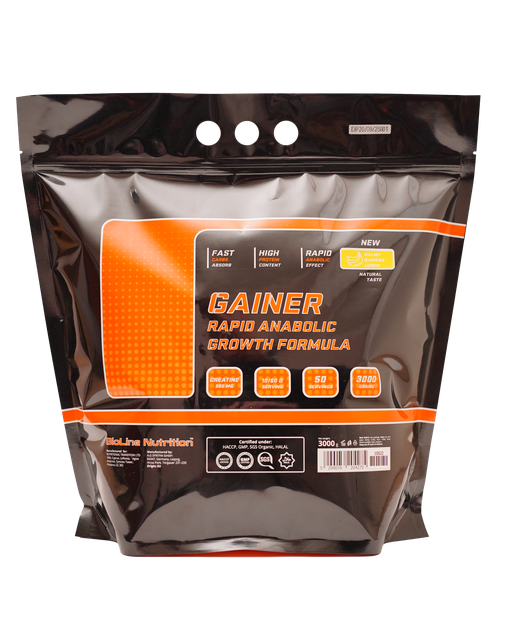 Гейнер для набору маси Rapid Anabolic Gainer BioLine Nutrition 3 кг Банан (Дой-пак, 73% вуглеводів + креатин) - Фото 1 Гейнер для набору маси Rapid Anabolic Gainer BioLine Nutrition 3 кг Банан (Дой-пак, 73% вуглеводів + креатин) - зображення 1