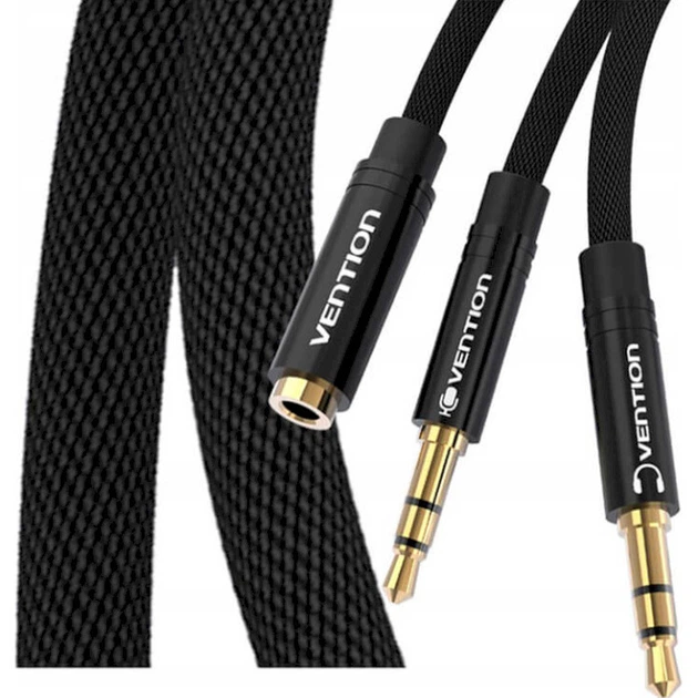 Сплиттер Vention переходник-разветвитель 3.5mm 2 AM to 3.5mm AF AUX 4-пиновый 0.6 м Black (BBLBAB) - изображение 4
