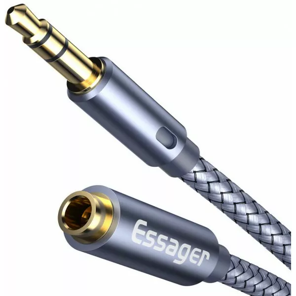 Кабель аудио удлинитель AUX Essager mini Jack 3.5 mm M/F Сable 2 м Blue (EYPY35-MYA0G) - Фото 1 Кабель аудио удлинитель AUX Essager mini Jack 3.5 mm M/F Сable 2 м Blue (EYPY35-MYA0G) - изображение 1