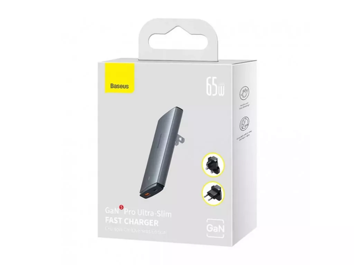 Мережевий зарядний пристрій Baseus GaN5 Pro Ultra-Slim C+U 65 W Gray (CCGAN65S5-OE) - зображення 5