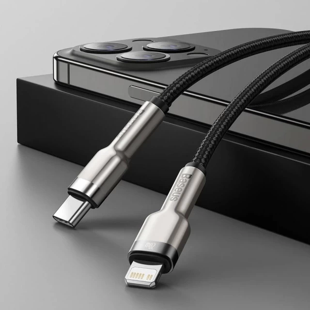 Кабель зарядный Baseus Type-C Lightning Cafule Metal 0.25 м Black (CATLJK-01) - Фото 4 Кабель зарядный Baseus Type-C Lightning Cafule Metal 0.25 м Black (CATLJK-01) - изображение 4