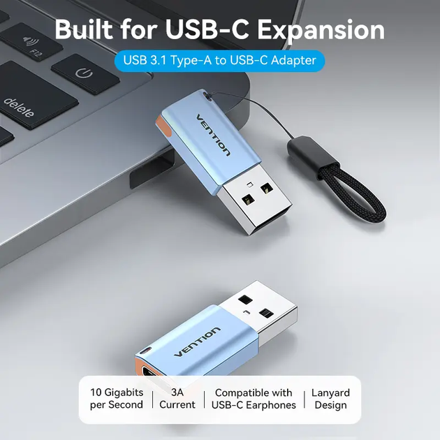 Перехідник-адаптер Vention USB Male to Type-C Female OTG Adapter 10 Гбіт/с USB 3.1 15 W Grey (CUAH0) - зображення 6